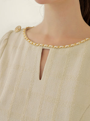 Tweed check pleated onepiece(eme10563)