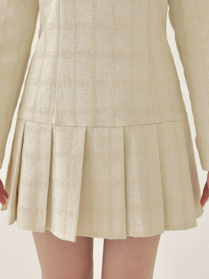 Tweed check pleated onepiece(eme10563)