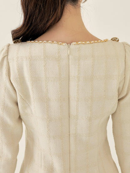 Tweed check pleated onepiece(eme10563)