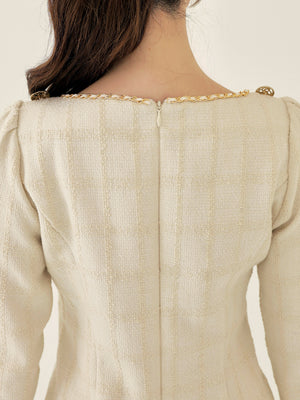 Tweed check pleated onepiece(eme10563)