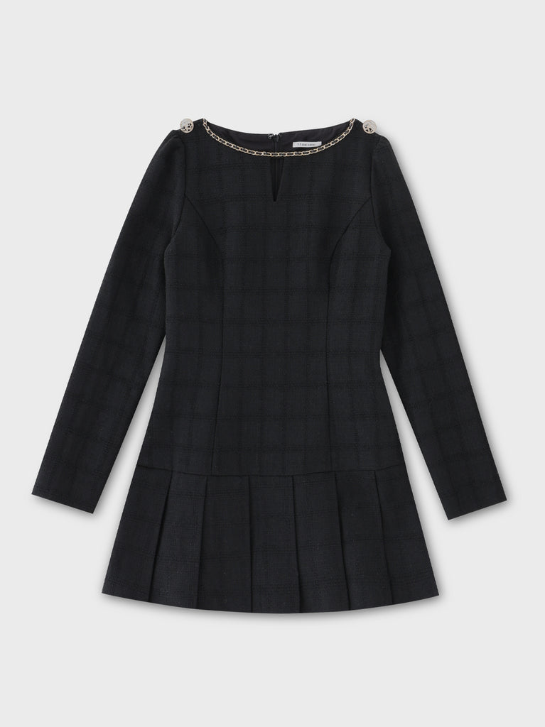 Tweed check pleated onepiece(eme10563)