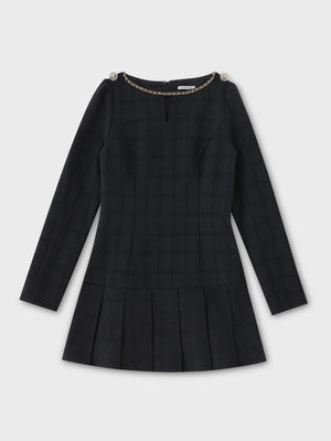 Tweed check pleated onepiece(eme10563)