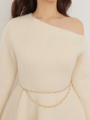 One shoulder bijou belt onepiece(eme10564)