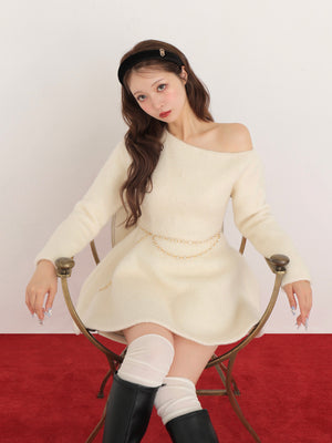 One shoulder bijou belt onepiece(eme10564)