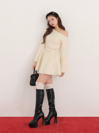One shoulder bijou belt onepiece(eme10564)