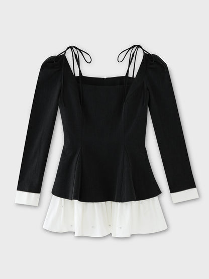 Square neck puff mini onepiece(eme10565)