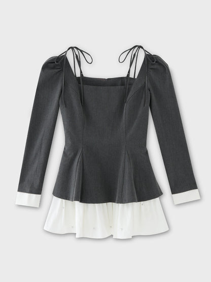 Square neck puff mini onepiece(eme10565)