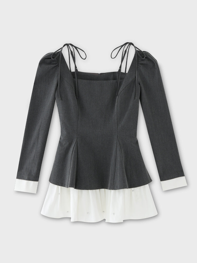 Square neck puff mini onepiece(eme10565)