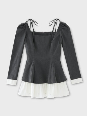 Square neck puff mini onepiece(eme10565)