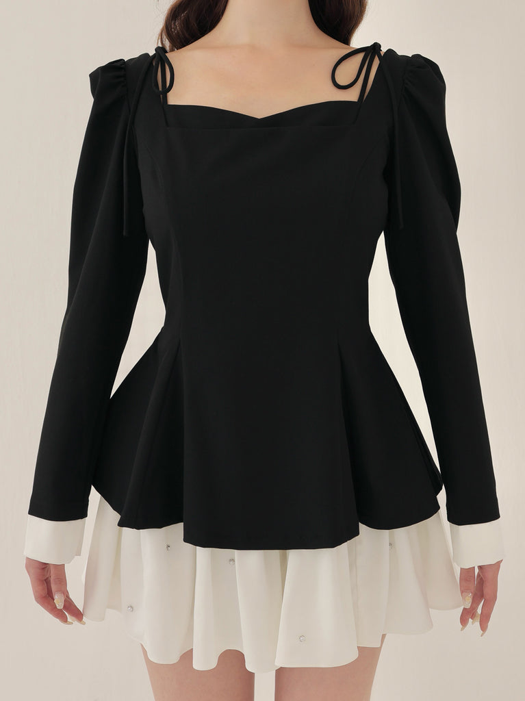 Square neck puff mini onepiece(eme10565)