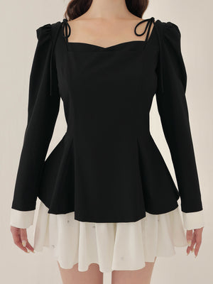 Square neck puff mini onepiece(eme10565)