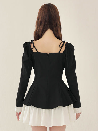 Square neck puff mini onepiece(eme10565)