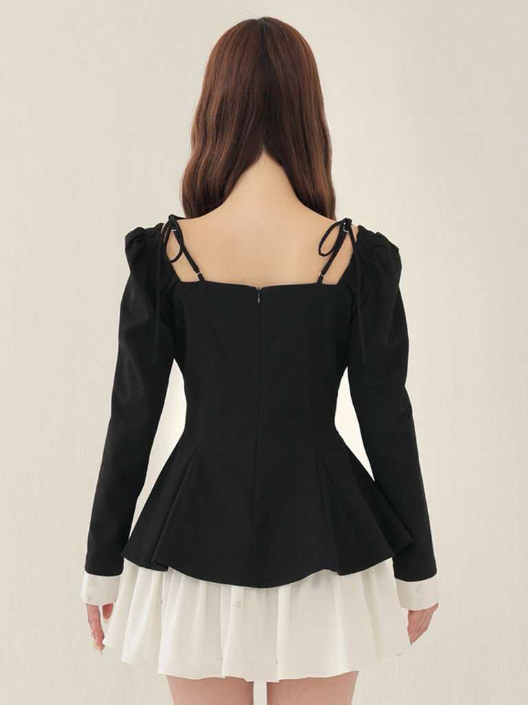 Square neck puff mini onepiece(eme10565)