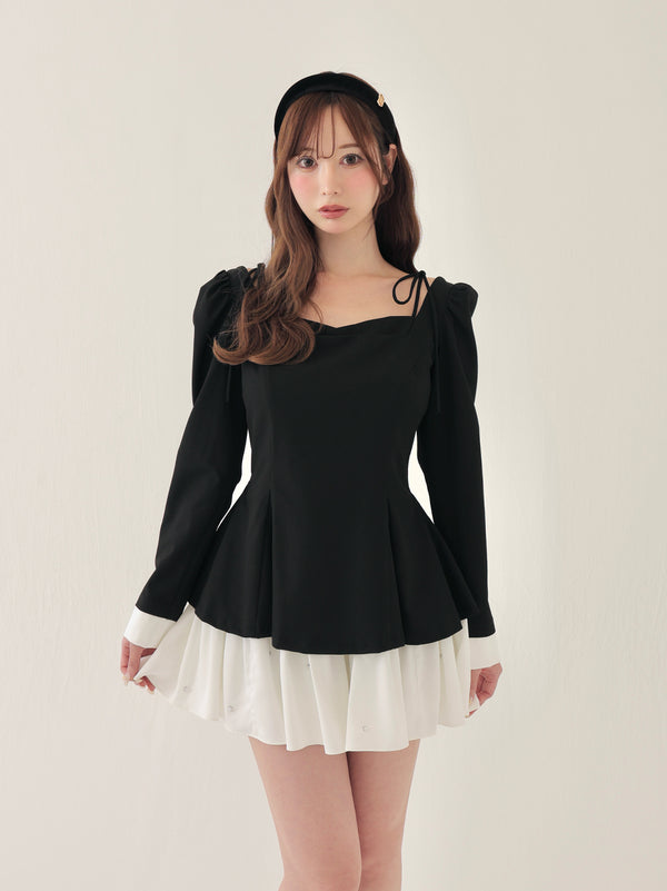 Square neck puff mini onepiece(eme10565)