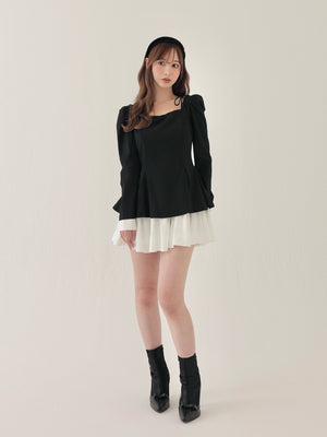 Square neck puff mini onepiece(eme10565)