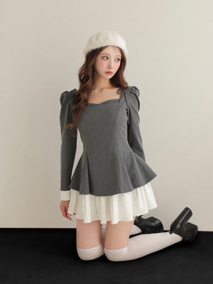 Square neck puff mini onepiece(eme10565)
