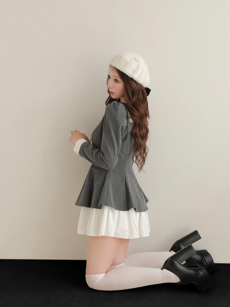 Square neck puff mini onepiece(eme10565)