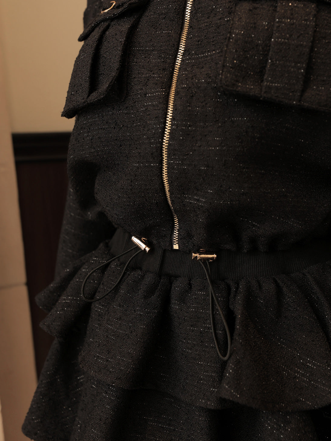 【Pre Order】Tweed zip ruffle set up(eme10566)