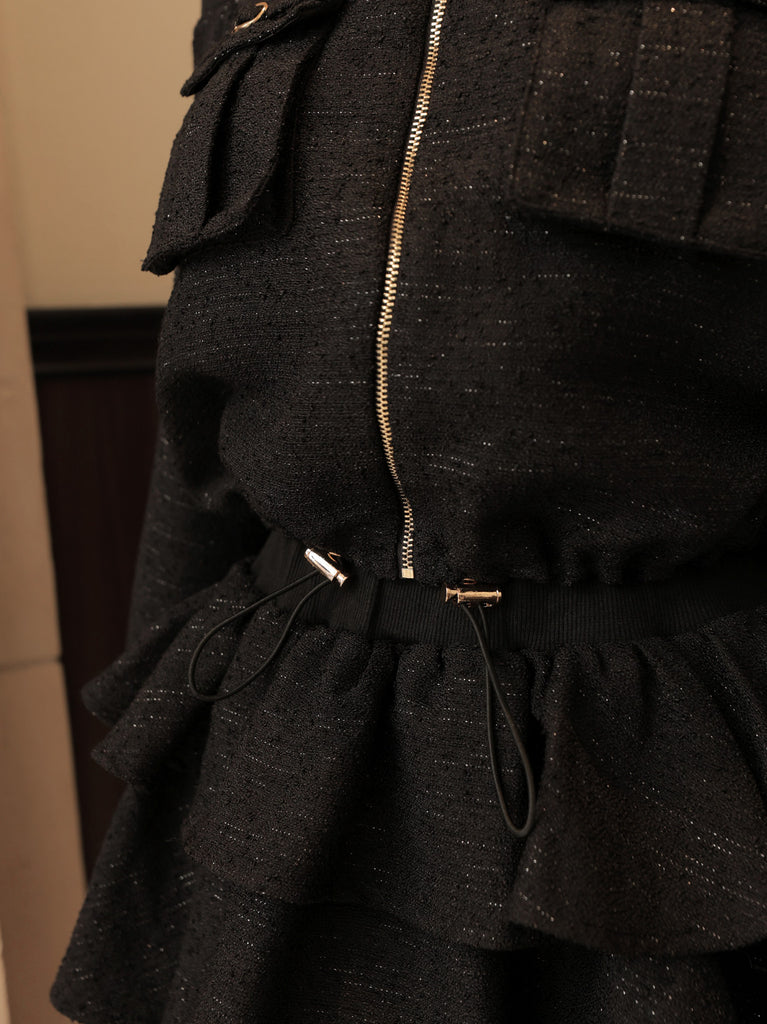 【Pre Order】Tweed zip ruffle set up(eme10566)