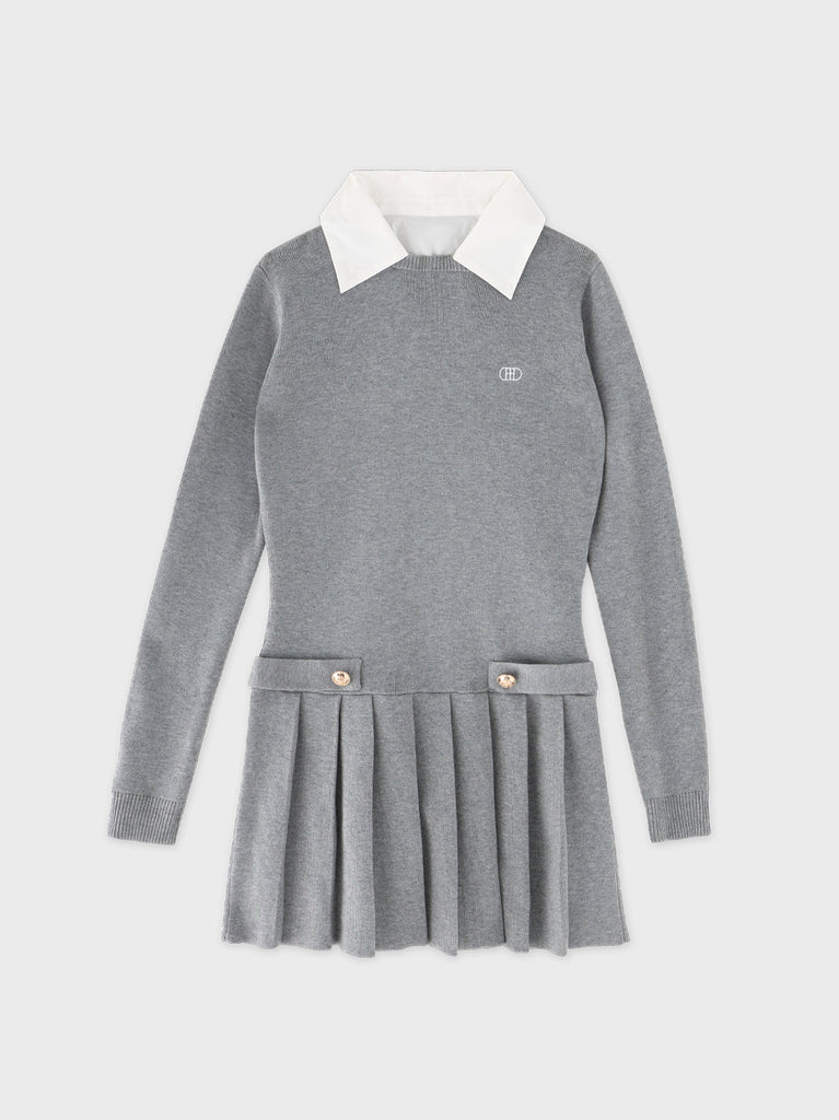 【Pre Order】Noble line pleated mini onepiece(eme10571)