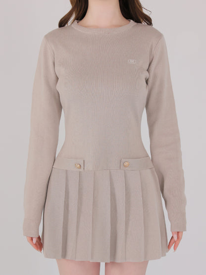 【Pre Order】Noble line pleated mini onepiece(eme10571)