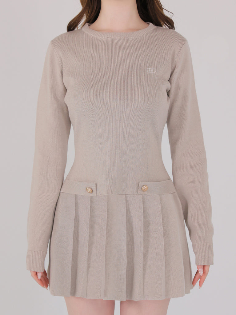 【Pre Order】Noble line pleated mini onepiece(eme10571)