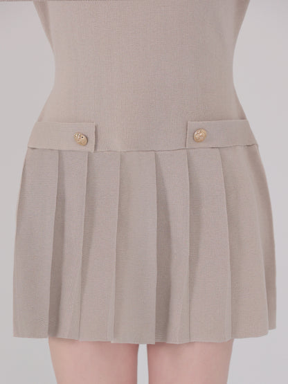 【Pre Order】Noble line pleated mini onepiece(eme10571)