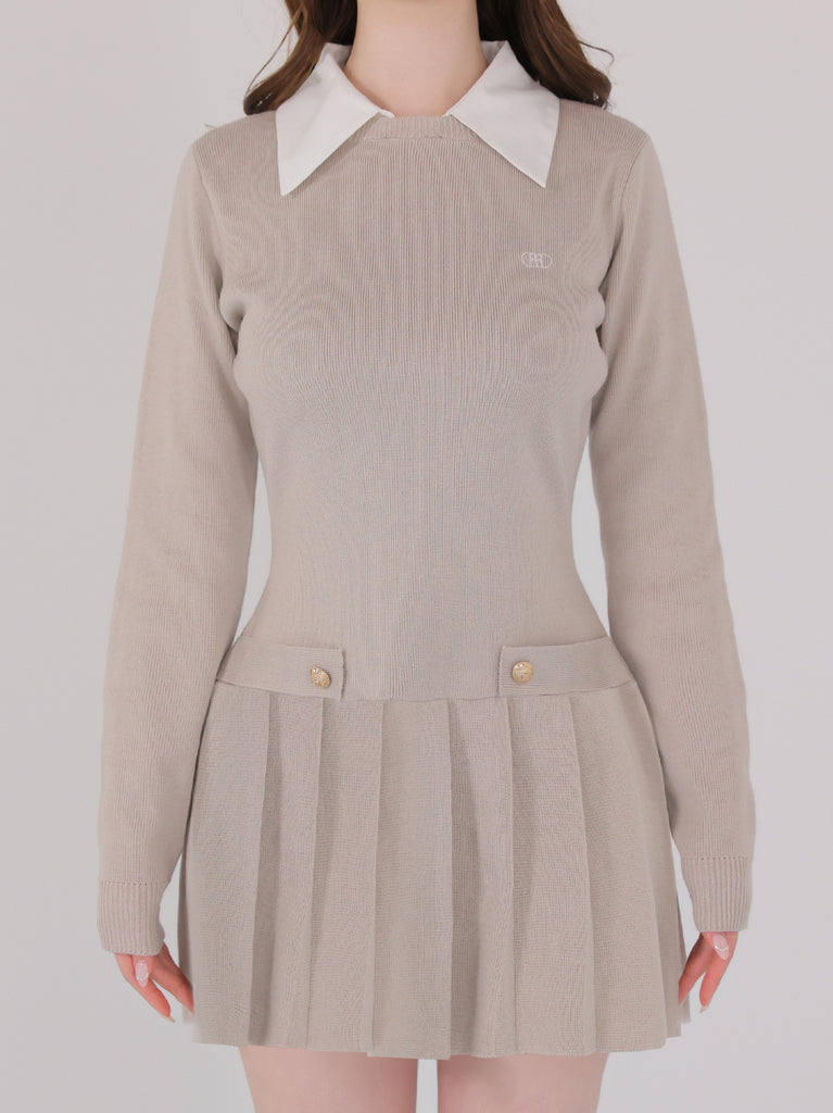 【Pre Order】Noble line pleated mini onepiece(eme10571)