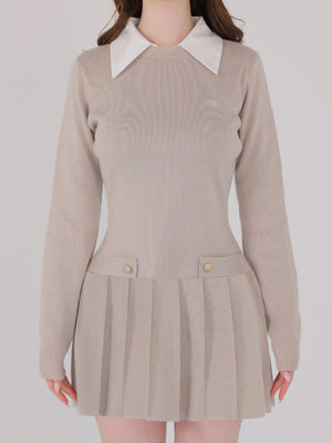 【Pre Order】Noble line pleated mini onepiece(eme10571)