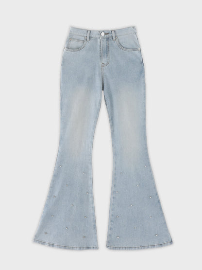 Back ribbon slim flare denim (eme10573)