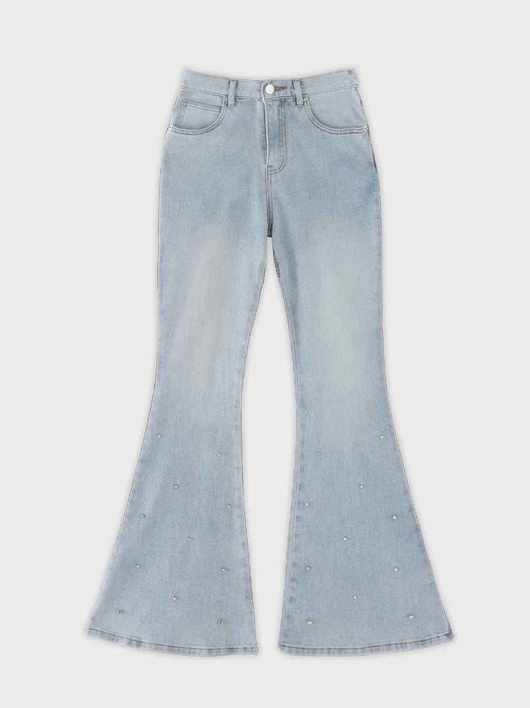 Back ribbon slim flare denim (eme10573)