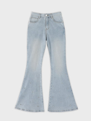 Back ribbon slim flare denim (eme10573)