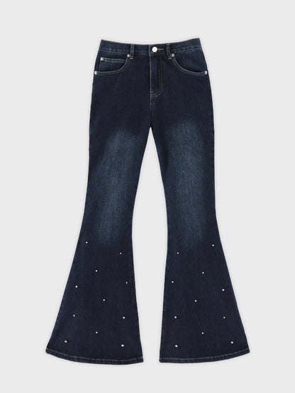 Back ribbon slim flare denim (eme10573)