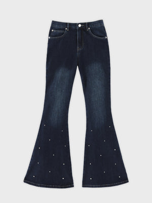 Back ribbon slim flare denim (eme10573)