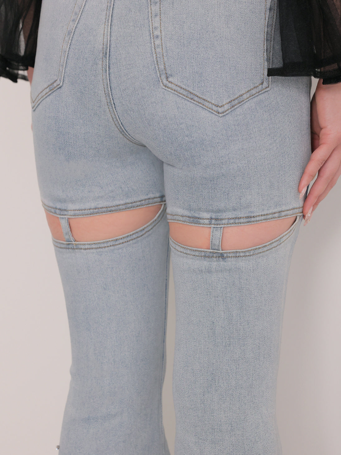 Back ribbon slim flare denim (eme10573)