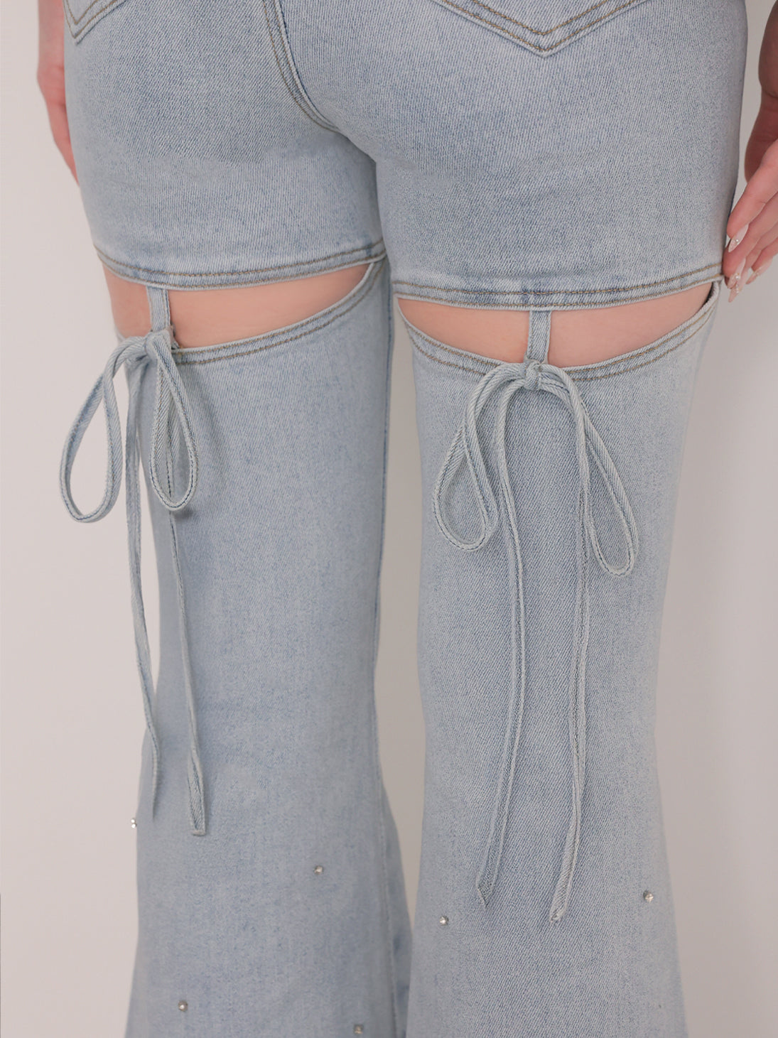 Back ribbon slim flare denim (eme10573)