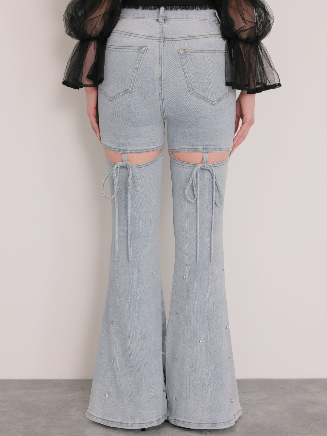 Back ribbon slim flare denim (eme10573)