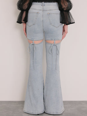 Back ribbon slim flare denim (eme10573)