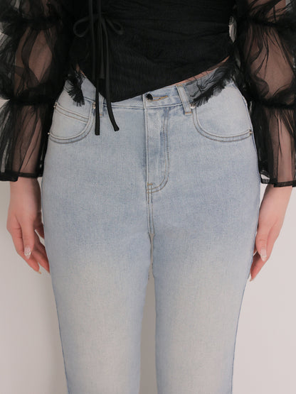 Back ribbon slim flare denim (eme10573)