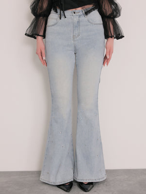 Back ribbon slim flare denim (eme10573)
