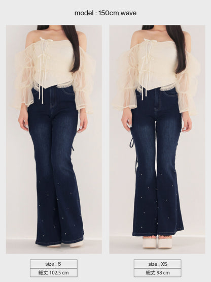 Back ribbon slim flare denim (eme10573)
