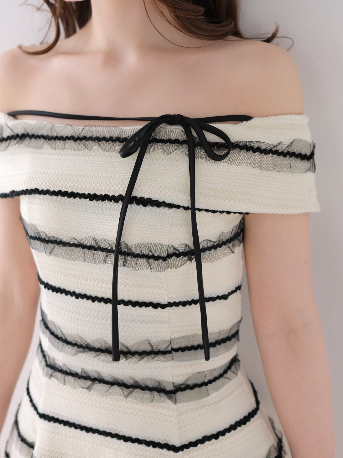 【Pre Order】Cherie ribbon border knit mini onepiece(eme10574)