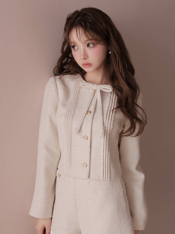 Spring tweed collarless jacket(eme10575)