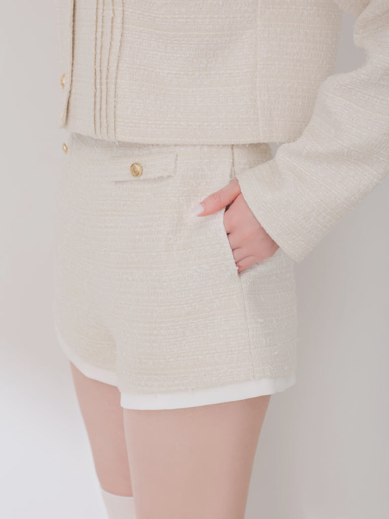 Spring tweed hem layered pants(eme10576)