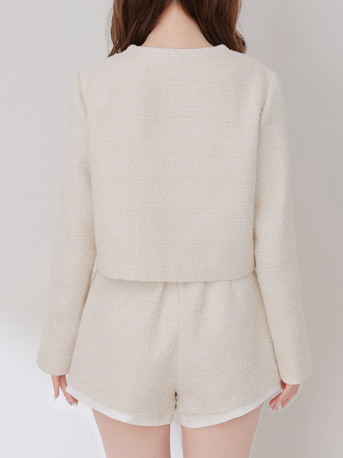 Spring tweed collarless jacket(eme10575)