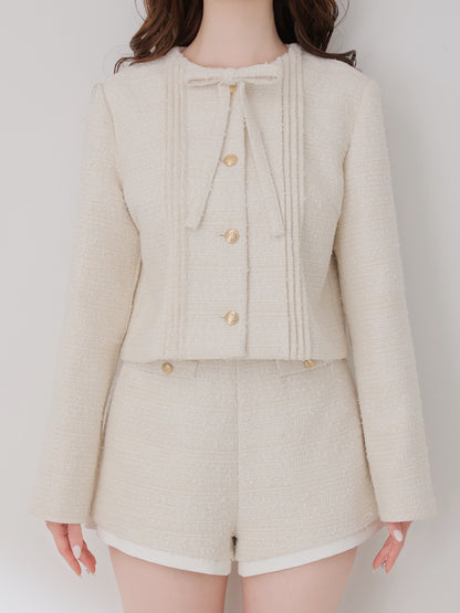 Spring tweed collarless jacket(eme10575)