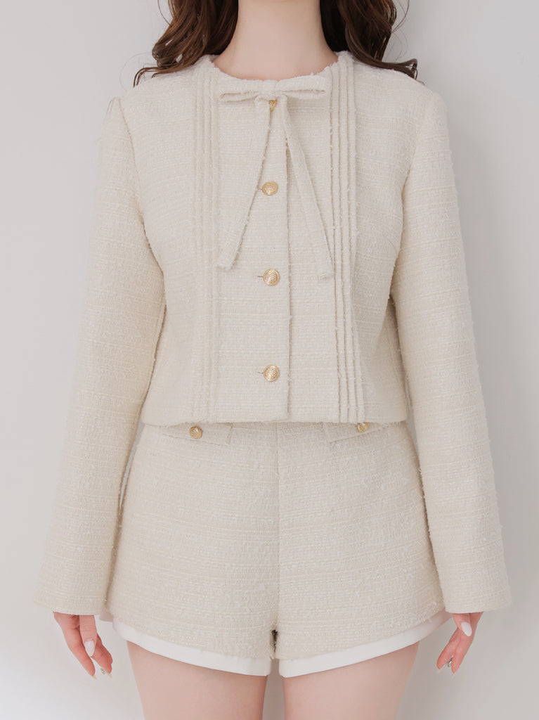 Spring tweed collarless jacket(eme10575)