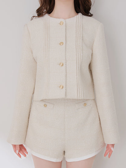 Spring tweed collarless jacket(eme10575)