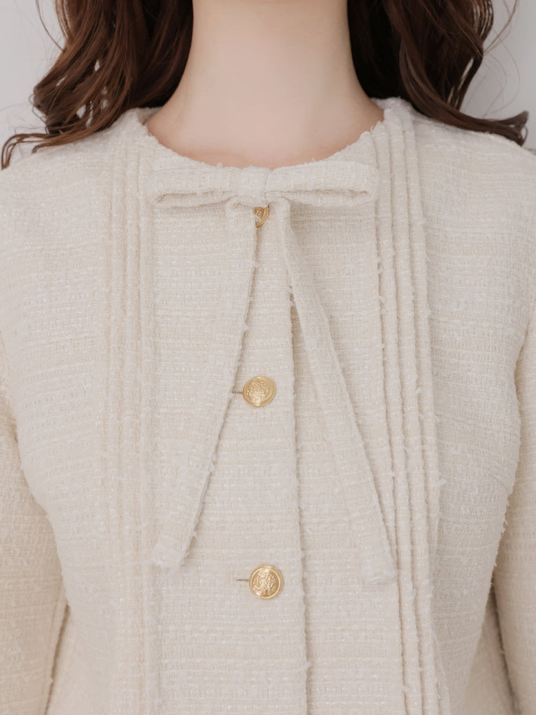 Spring tweed collarless jacket(eme10575)