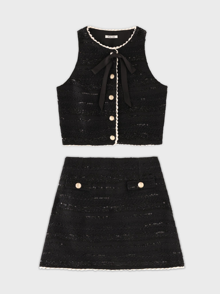 Noir ribbon tweed setup(eme10577)